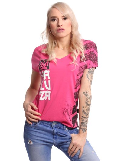 YAKUZA Lightning Skull Dye V-neck T-shirt, Pink