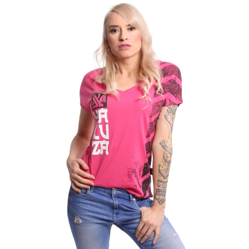 YAKUZA INK Lightning Skull Dye V-neck T-shirt, Pink
