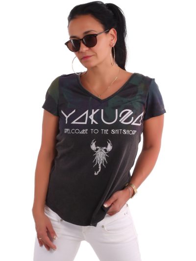 YAKUZA INK Gradient Skull Dye V-neck T-shirt